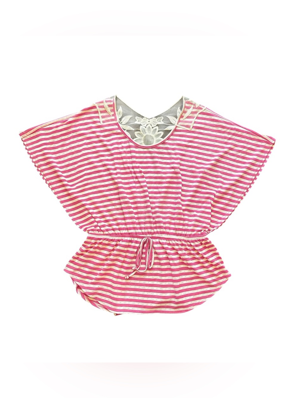 Coquette Pink Stripe Pointelle Top Crochet Lace Trim Balletcore Y2K Milkmaid XL